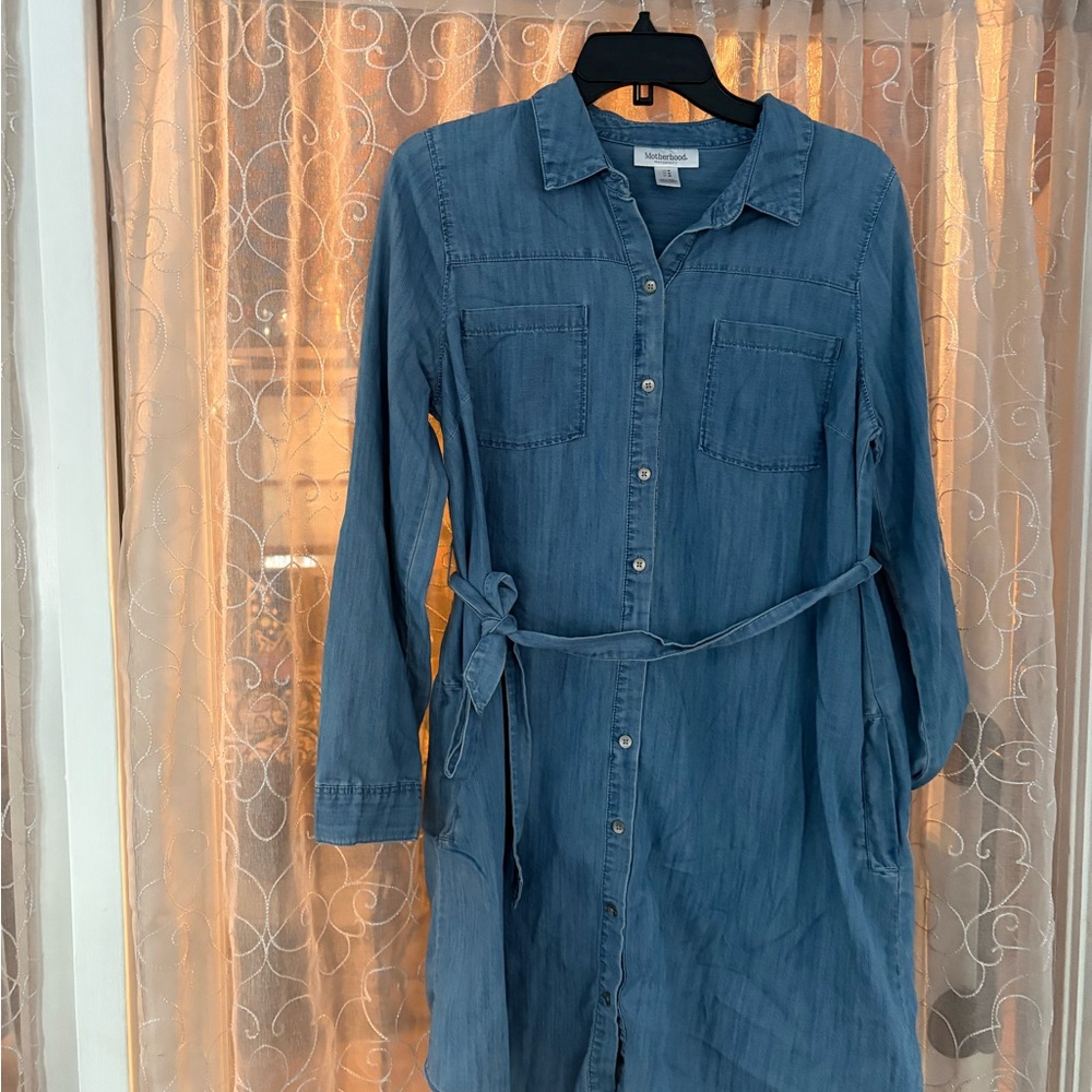Motherhood Long Sleeve Blue Denim Dress